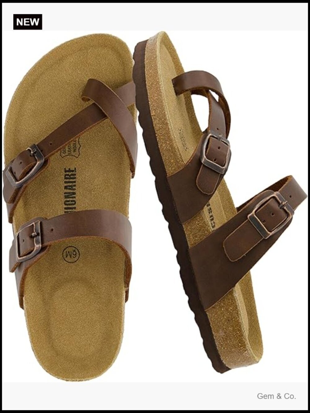Women's Cork Footbed Slide Sandals with Adjustable Straps, Wide Width